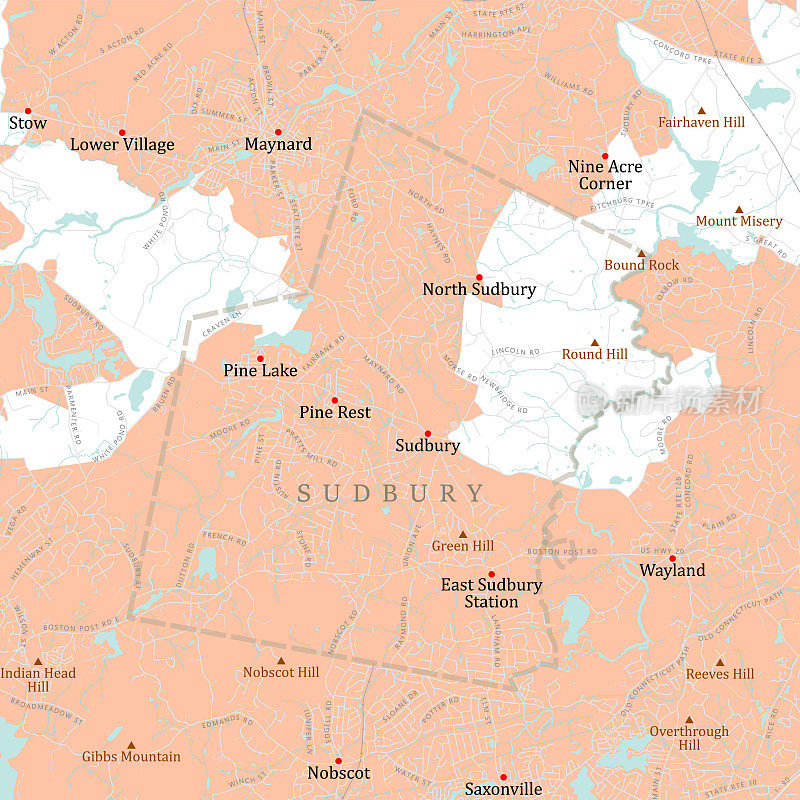 MA Middlesex Sudbury矢量路线图
